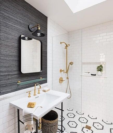 Black Grasscloth Wallpaper Bathroom Accent Wall