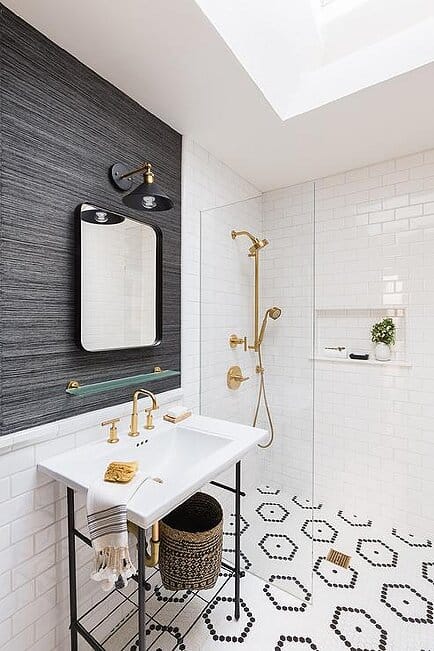 Black Grasscloth Wallpaper Bathroom Accent Wall